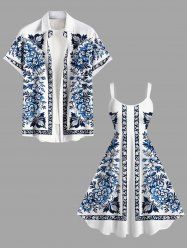 Flowers Leaf Print Plus Size Matching Hawaii Beach Outfit For Couples -  