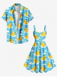 Ducks Bubbles Cloud Print Plus Size Matching Hawaii Beach Outfit For Couples -  