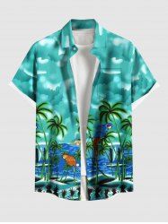 Plus Size Coconut Tree Pineapple Parrot Sea Tie Dye Cloud Print Hawaii Button Pocket Shirt For Men -  