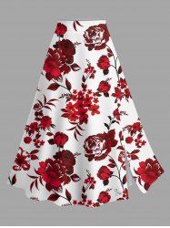 Plus Size Flower Leaf Branch Print Hawaii Split A Line Skirt -  