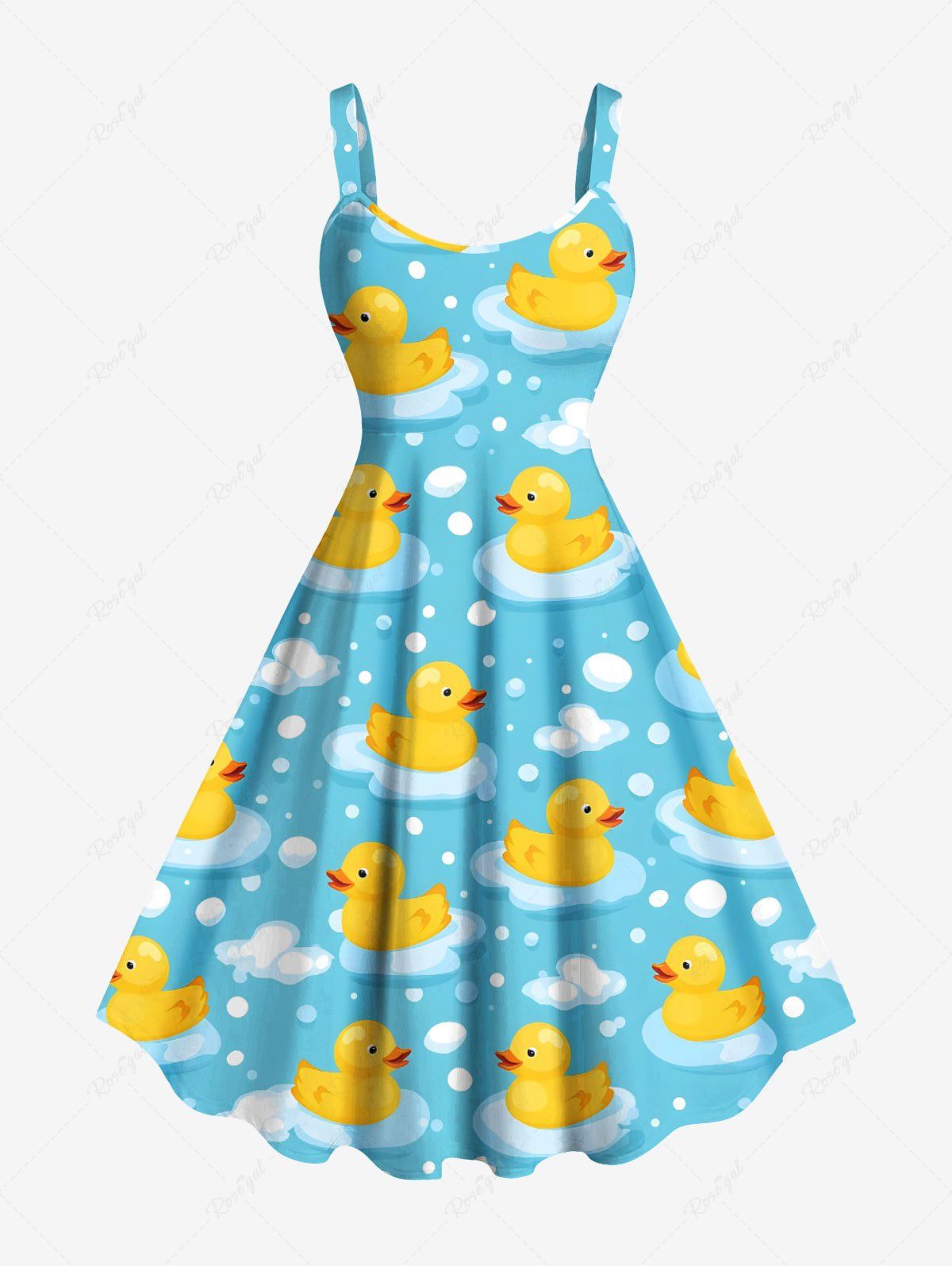 Robe débardeur hawaïenne grande taille à imprimé nuages et bulles de canards Bleu Ciel L