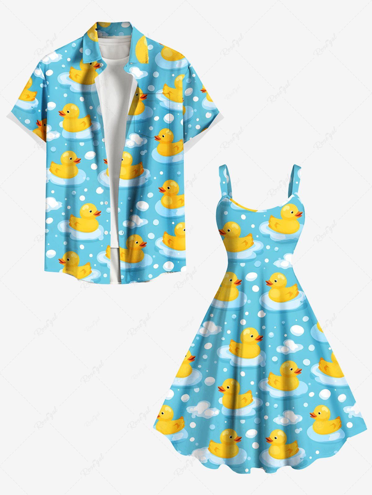 New Ducks Bubbles Cloud Print Plus Size Matching Hawaii Beach Outfit For Couples  