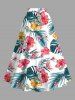 Solid Cinched Top and Tropical Leaf Hibiscus Flower Print Hawaii Split A Line Skirt Plus Size Matching Set -  