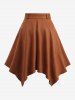 Straps Buckle Grommets Ruched Solid Top and Suede Handkerchief Asymmetric Skirt Plus Size Outfit -  