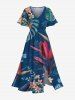Tropical Leaf Hibiscus Flower Print Plus Size Matching Hawaii Beach Outfit For Couples -  