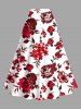 Plus Size Flower Leaf Branch Print Hawaii Split A Line Skirt -  