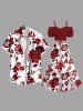 Plus Size Flower Leaf Branch Print Hawaii Split A Line Skirt -  