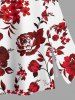 Jupe trapèze fendue hawaïenne grande taille à imprimé fleurs, feuilles et branches - Rouge 2X