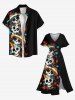 Robe midi trapèze grande taille à imprimé floral coloré et tête de mort, style hawaïen, avec poches fendues - Noir XXS