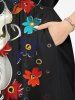 Robe midi trapèze grande taille à imprimé floral coloré et tête de mort, style hawaïen, avec poches fendues - Noir XXS