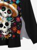 Robe midi trapèze grande taille à imprimé floral coloré et tête de mort, style hawaïen, avec poches fendues - Noir XXS