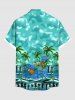 Plus Size Coconut Tree Pineapple Parrot Sea Tie Dye Cloud Print Hawaii Button Pocket Shirt For Men -  