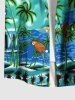 Plus Size Coconut Tree Pineapple Parrot Sea Tie Dye Cloud Print Hawaii Button Pocket Shirt For Men -  