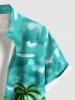 Plus Size Coconut Tree Pineapple Parrot Sea Tie Dye Cloud Print Hawaii Button Pocket Shirt For Men -  