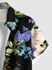 Plus Size Flower Leaf Branch Butterfly Print Hawaii Buttons Pocket Shirt For Men -  