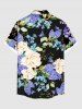 Plus Size Flower Leaf Branch Butterfly Print Hawaii Buttons Pocket Shirt For Men -  