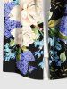 Plus Size Flower Leaf Branch Butterfly Print Hawaii Buttons Pocket Shirt For Men -  