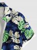 Chemise hawaïenne grande taille à imprimé feuilles tropicales et fleurs d'hibiscus pour homme - Bleu Marine 3XL