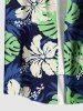 Chemise hawaïenne grande taille à imprimé feuilles tropicales et fleurs d'hibiscus pour homme - Bleu Marine 3XL