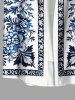 Plus Size Flowers Leaf Print Buttons Pocket Hawaii Shirt For Men -  