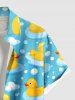 Plus Size Ducks Bubbles Cloud Print Buttons Pocket Hawaii Shirt For Men -  