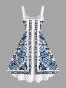 Plus Size Flowers Leaf Print Hawaii Tank Dress -  