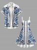 Plus Size Flowers Leaf Print Hawaii Tank Dress -  