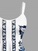 Plus Size Flowers Leaf Print Hawaii Tank Dress -  