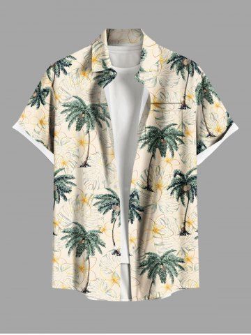 Plus Size Coconut Tree Flowers Tropical Leaf Print Buttons Pocket Hawaii Shirt For Men - APRICOT - 6XL