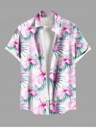 Plus Size Hibiscus Flowers Tropical Leaf Print Buttons Pocket Hawaii Shirt For Men -  