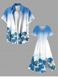 Flowers Leaf Ombre Print Plus Size Matching Hawaii Beach Outfit For Couples -  