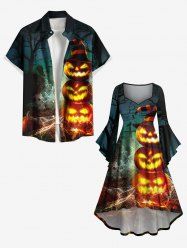 Chapeau citrouille d'Halloween imprimé arbre corbeau croix grande taille tenue assortie pour les couples - Noir 