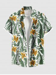 Plus Size Flowers Leaf Print Buttons Pocket Hawaii Shirt For Men -  