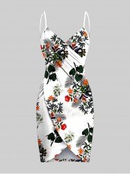Plus Size Tropical Leaf Flower Print Hawaii Convertible Beach Cover Up -  