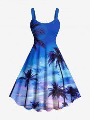 Plus Size Coconut Tree Ombre Galaxy Print Hawaii A Line Dress -  