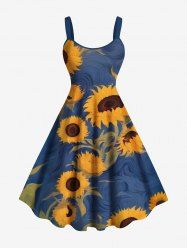 Robe trapèze hawaïenne grande taille à imprimé tournesol - Bleu Ciel XXS