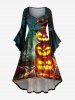Chapeau citrouille d'Halloween imprimé arbre corbeau croix grande taille tenue assortie pour les couples - Noir 