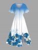 Flowers Leaf Ombre Print Plus Size Matching Hawaii Beach Outfit For Couples -  