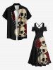 Plus Size Halloween Skulls Rose Flowers Print Cold Shoulder Crisscross Maxi Dress -  