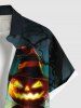 Chemise grande taille pour homme avec imprimé citrouille, chapeau, arbre, corbeau, croix, boutons et poche - Noir 6XL