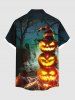 Chemise grande taille pour homme avec imprimé citrouille, chapeau, arbre, corbeau, croix, boutons et poche - Noir 6XL