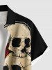 Chemise grande taille à boutons et poches pour homme, motif tête de mort, roses et fleurs d'Halloween - Noir 5XL