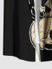 Chemise grande taille à boutons et poches pour homme, motif tête de mort, roses et fleurs d'Halloween - Noir 5XL