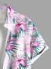 Chemise hawaïenne grande taille à imprimé feuilles tropicales et fleurs d'hibiscus, avec poches et boutons, pour homme - Rose clair L