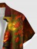 Plus Size Halloween Pumpkin Moon Crow Bowknot Squirrel  Raccoon Print Buttons Pocket Shirt For Men -  