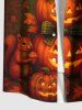 Plus Size Halloween Pumpkin Moon Crow Bowknot Squirrel  Raccoon Print Buttons Pocket Shirt For Men -  