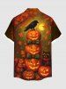 Plus Size Halloween Pumpkin Moon Crow Bowknot Squirrel  Raccoon Print Buttons Pocket Shirt For Men -  
