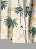 Plus Size Coconut Tree Flowers Tropical Leaf Print Buttons Pocket Hawaii Shirt For Men -  