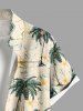 Plus Size Coconut Tree Flowers Tropical Leaf Print Buttons Pocket Hawaii Shirt For Men -  