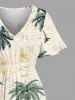 Plus Size Coconut Tree Flowers Tropical Leaf Print Split Hawaii Midi Dress -  